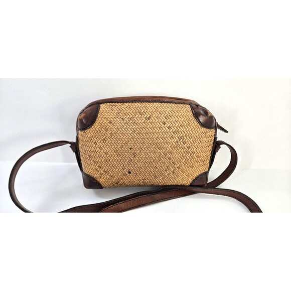 Vtg Talbots 90s Y2K Rattan Zip Crossbody Bag Purse Leather Adjustable Strap Tan - Picture 8 of 10